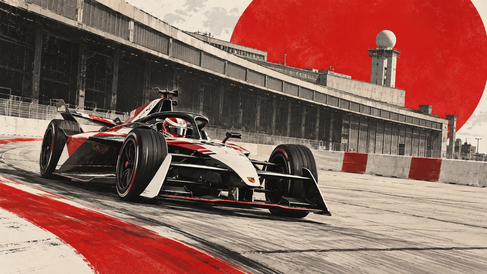 Monoplace Porsche de Formula E sur le circuit de l’aéroport de Tempelhof, à Berlin
